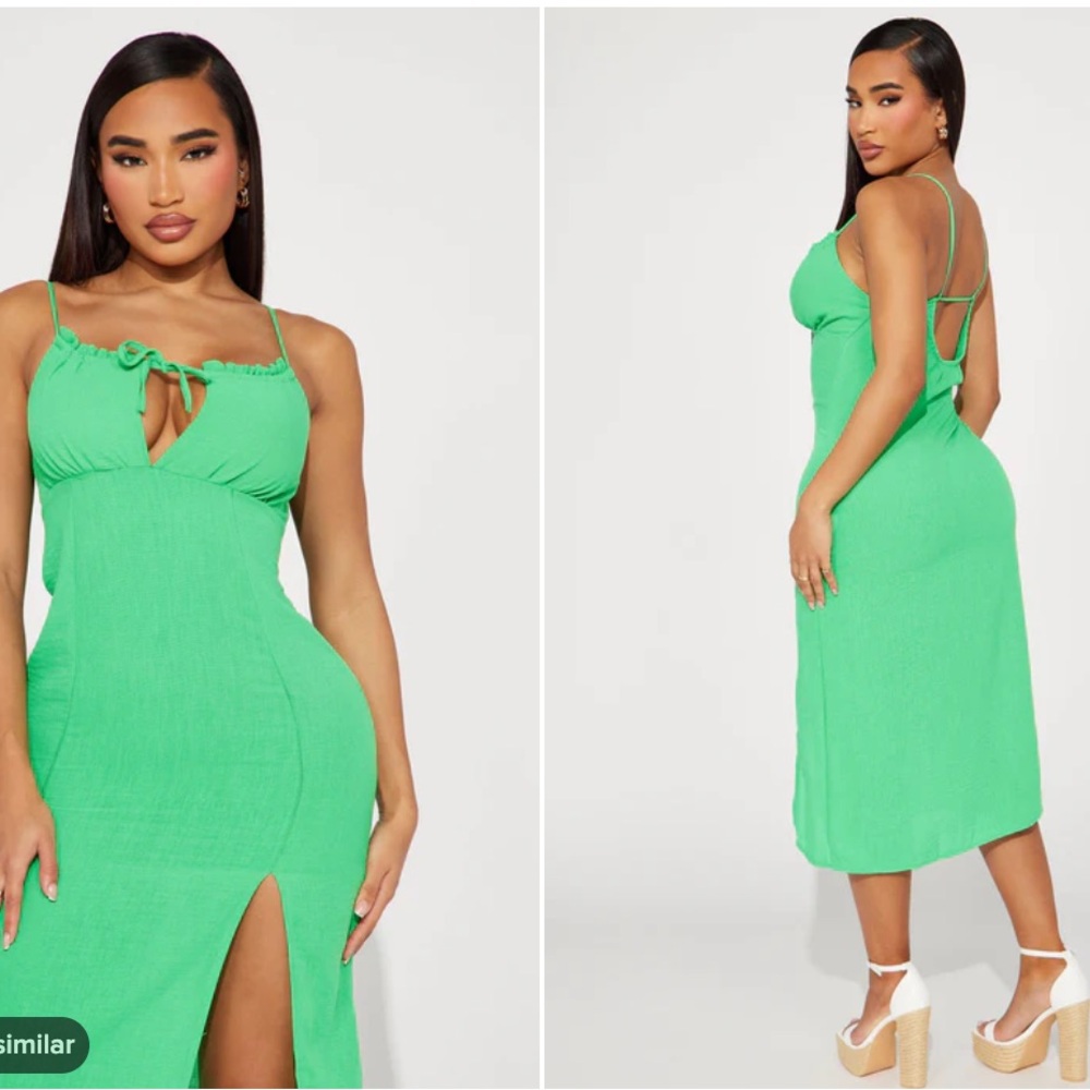 Green Spaghetti Strap Midi Sundress for Cocktail
